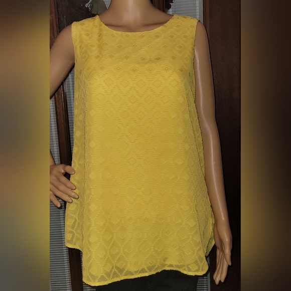 Susan Graver Small Yellow Clip Dot Chiffon Overlay Sleeveless Tunic - Picture 1 of 6